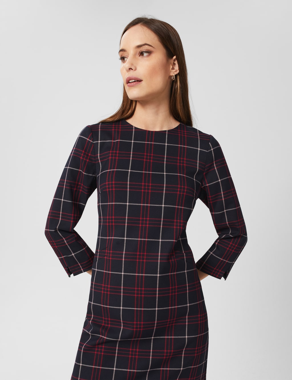 Checked Round Neck Knee Length Shift Dress image 2