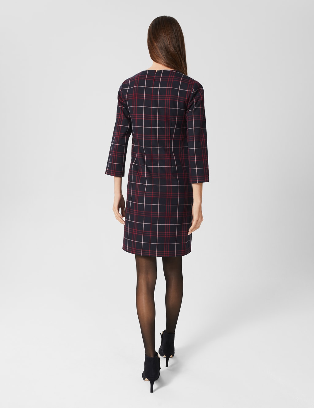 Checked Round Neck Knee Length Shift Dress image 3