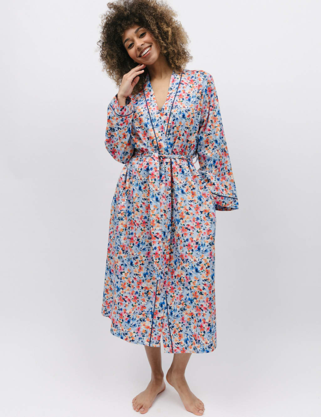 Cotton Modal Floral Long Dressing Gown image 1