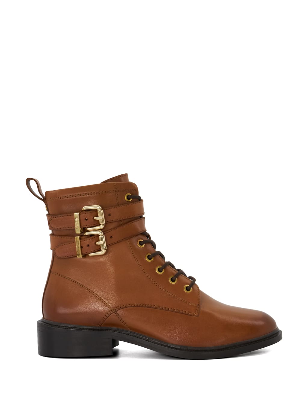 Leather Lace Up Buckle Flat Ankle Boots