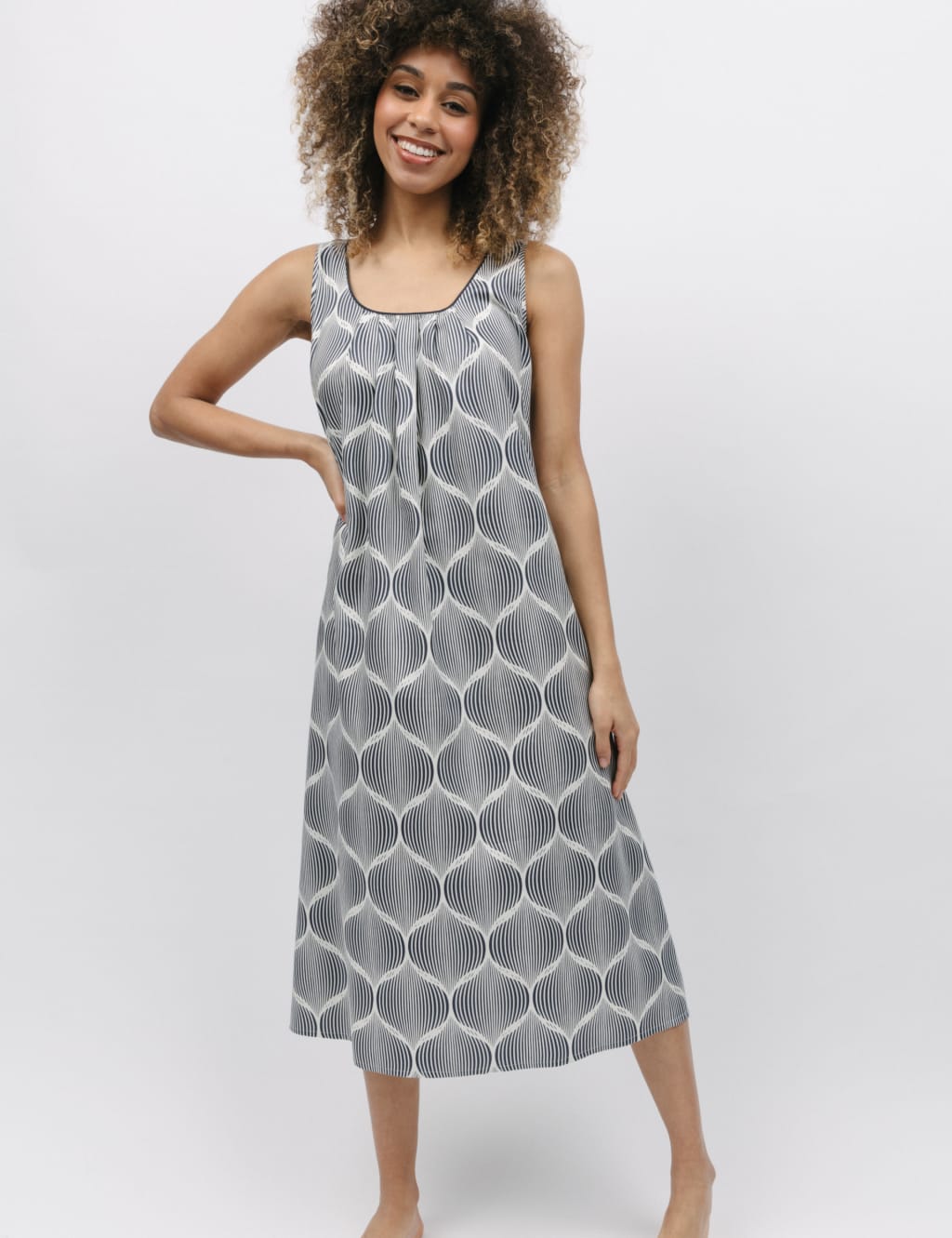 Cotton Modal Geometric Print Long Nightdress image 1