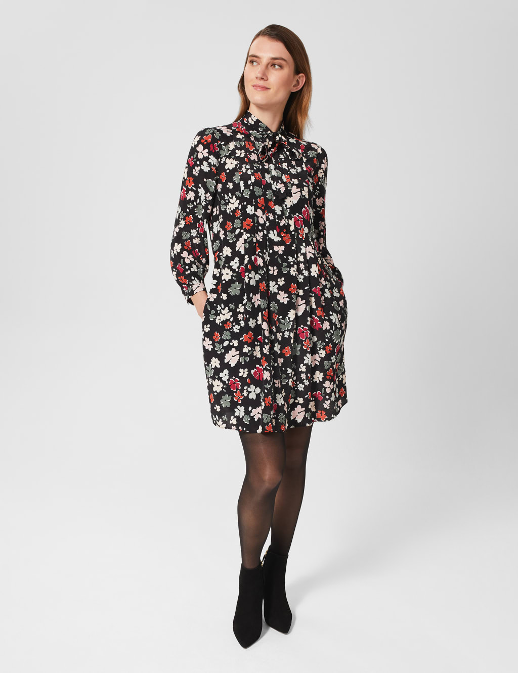 Floral High Neck Mini Shirt Dress image 1
