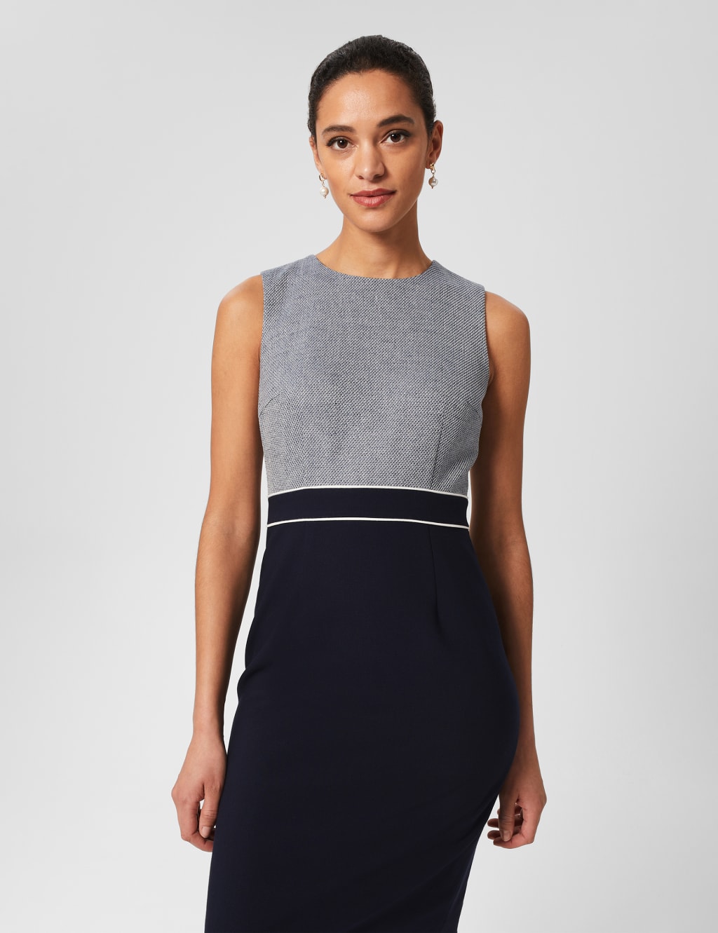 Tweed Round Neck Knee Length Waisted Dress image 2