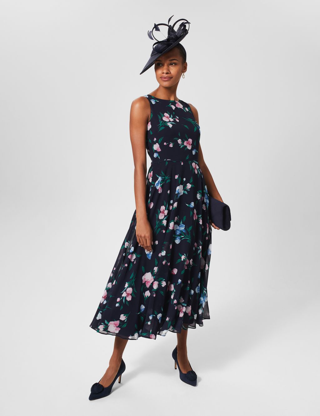 Floral Round Neck Midi Waisted Dress image 1