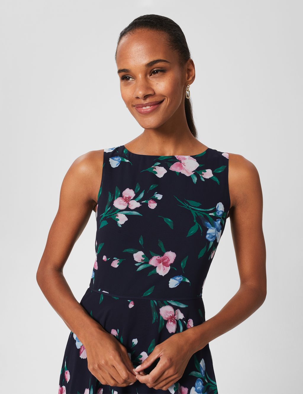 Floral Round Neck Midi Waisted Dress image 3