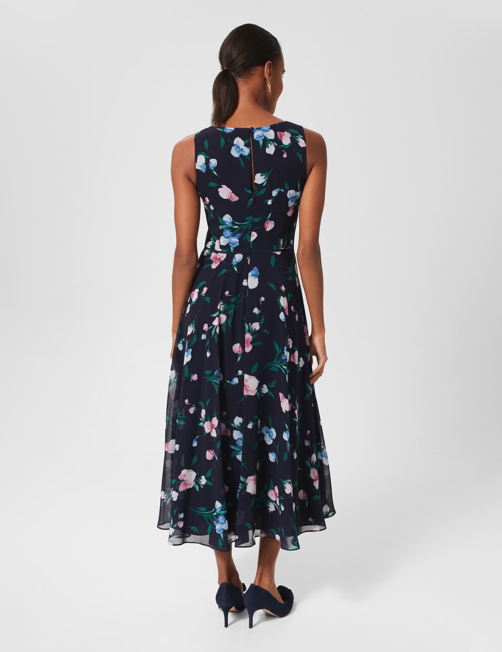Floral Round Neck Midi Waisted Dress image 4