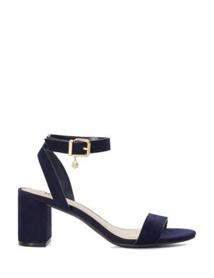 Dune London Womens Leather Buckle Ankle Strap Sandals - 8 - Navy, Navy,Green