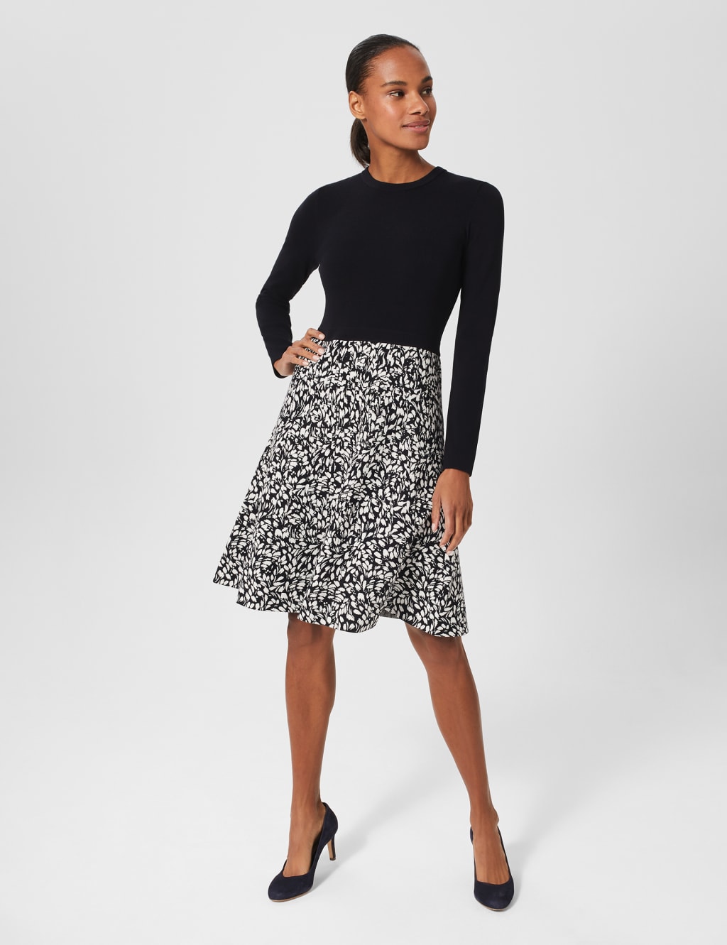 Knitted Knee Length Waisted Dress image 1