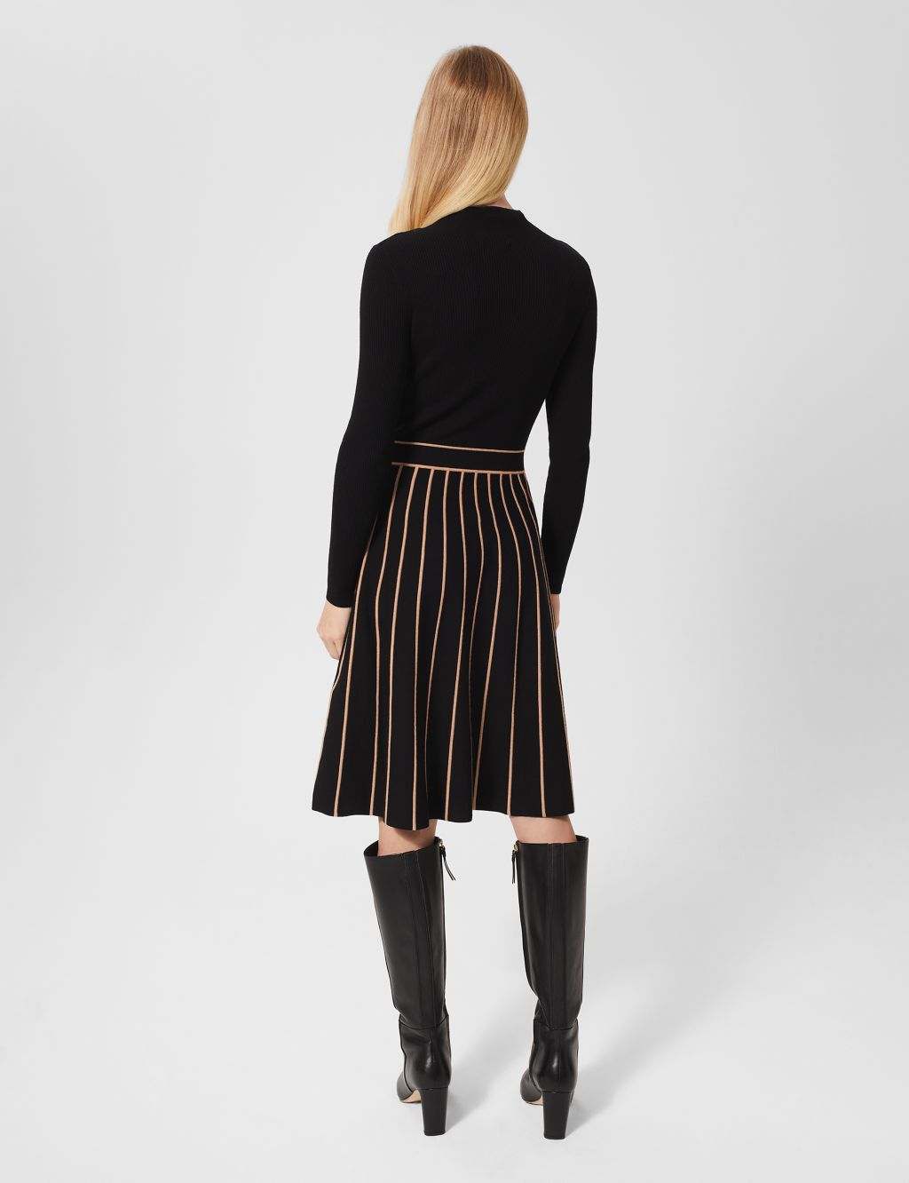 Knitted Striped Funnel Neck Waisted Dress image 3