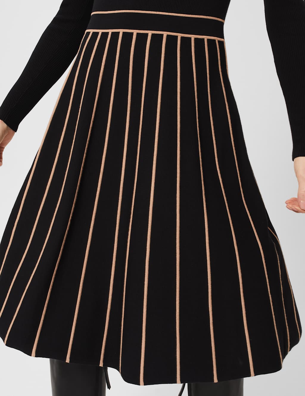 Knitted Striped Funnel Neck Waisted Dress image 4