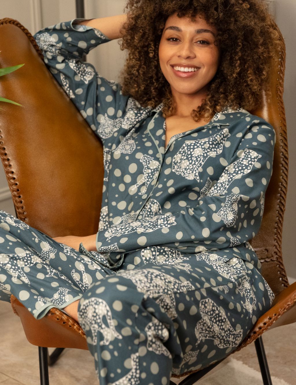 Cotton Modal Leopard Print Pyjama Top image 3