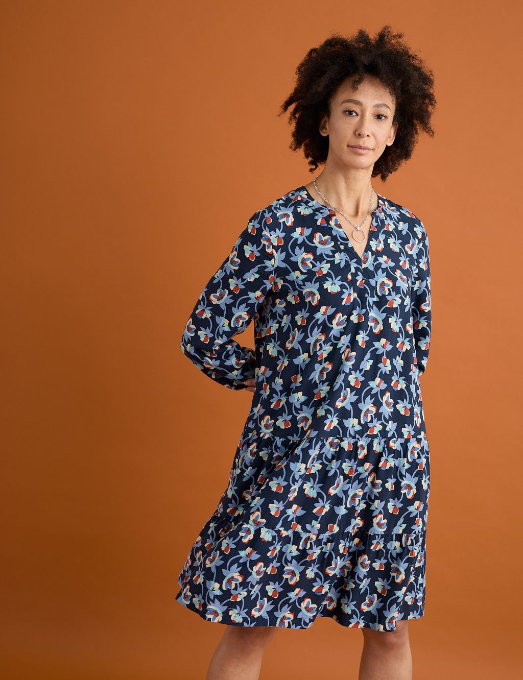 Floral Notch Neck Smock Dress with Linen image 1