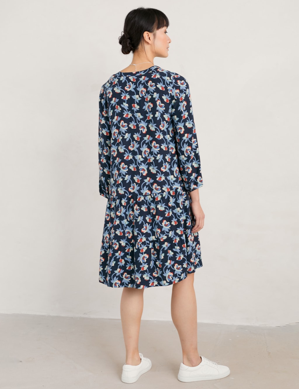 Floral Notch Neck Smock Dress with Linen image 4