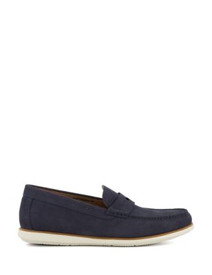 Dune London Mens Leather Slip-On Loafers - 11 - Navy, Navy,Tan