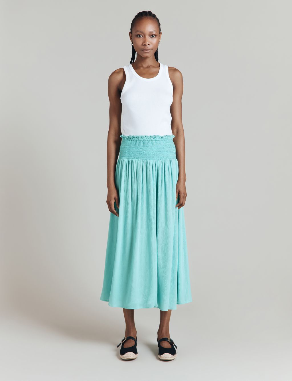 Shirred Midi A-Line Beach Skirt