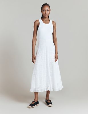 Ghost Women's Pure Cotton Broderie Midi A-Line Skirt - XL - White, White