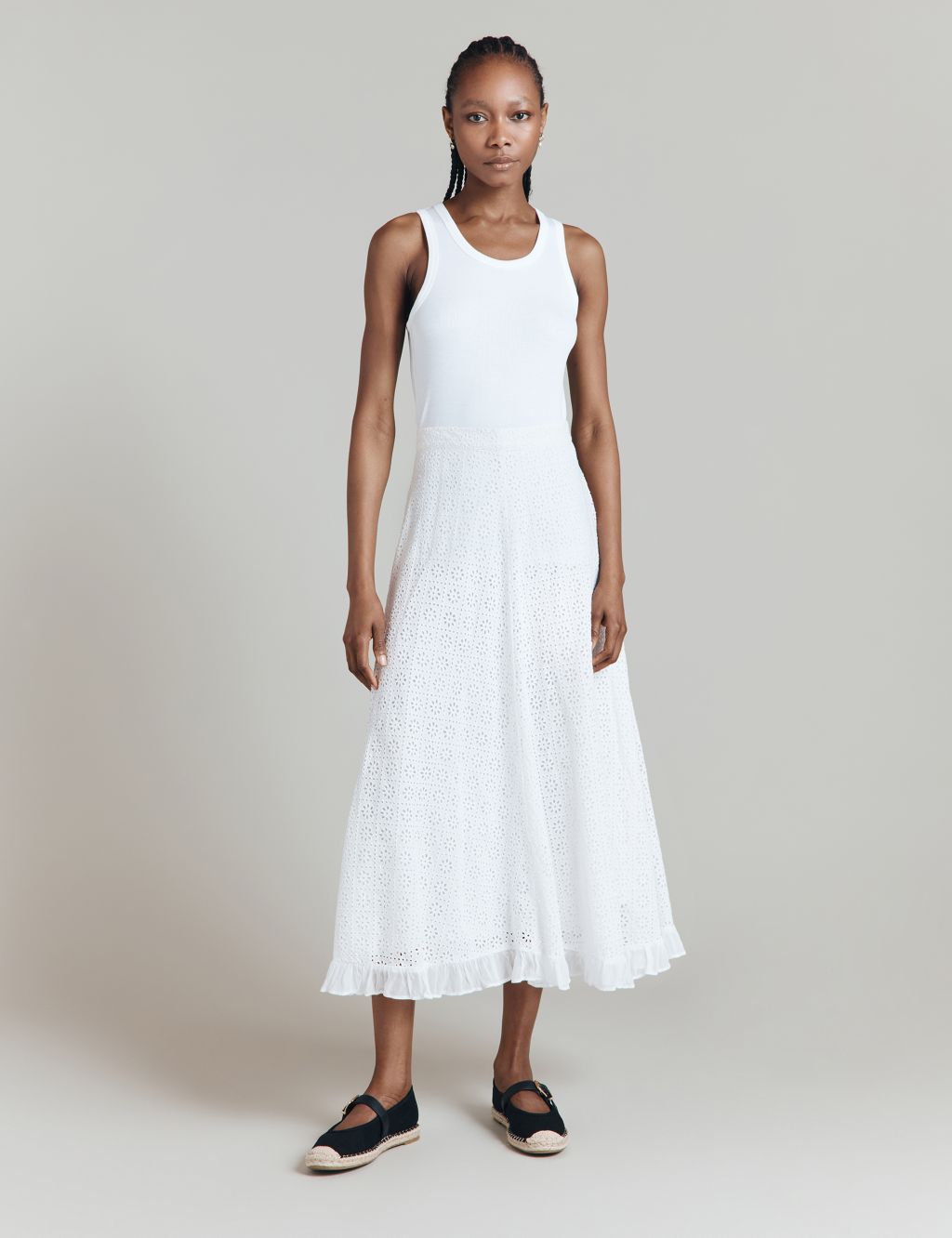 Pure Cotton Broderie Midi A-Line Skirt