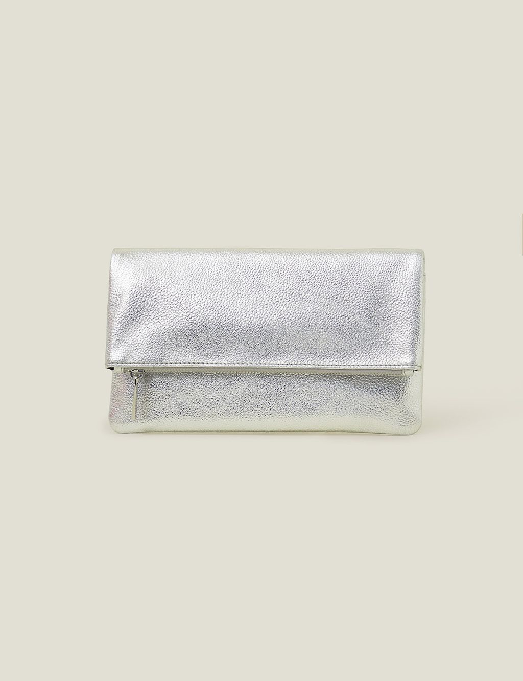 Leather Metallic Fold Over Clutch Bag