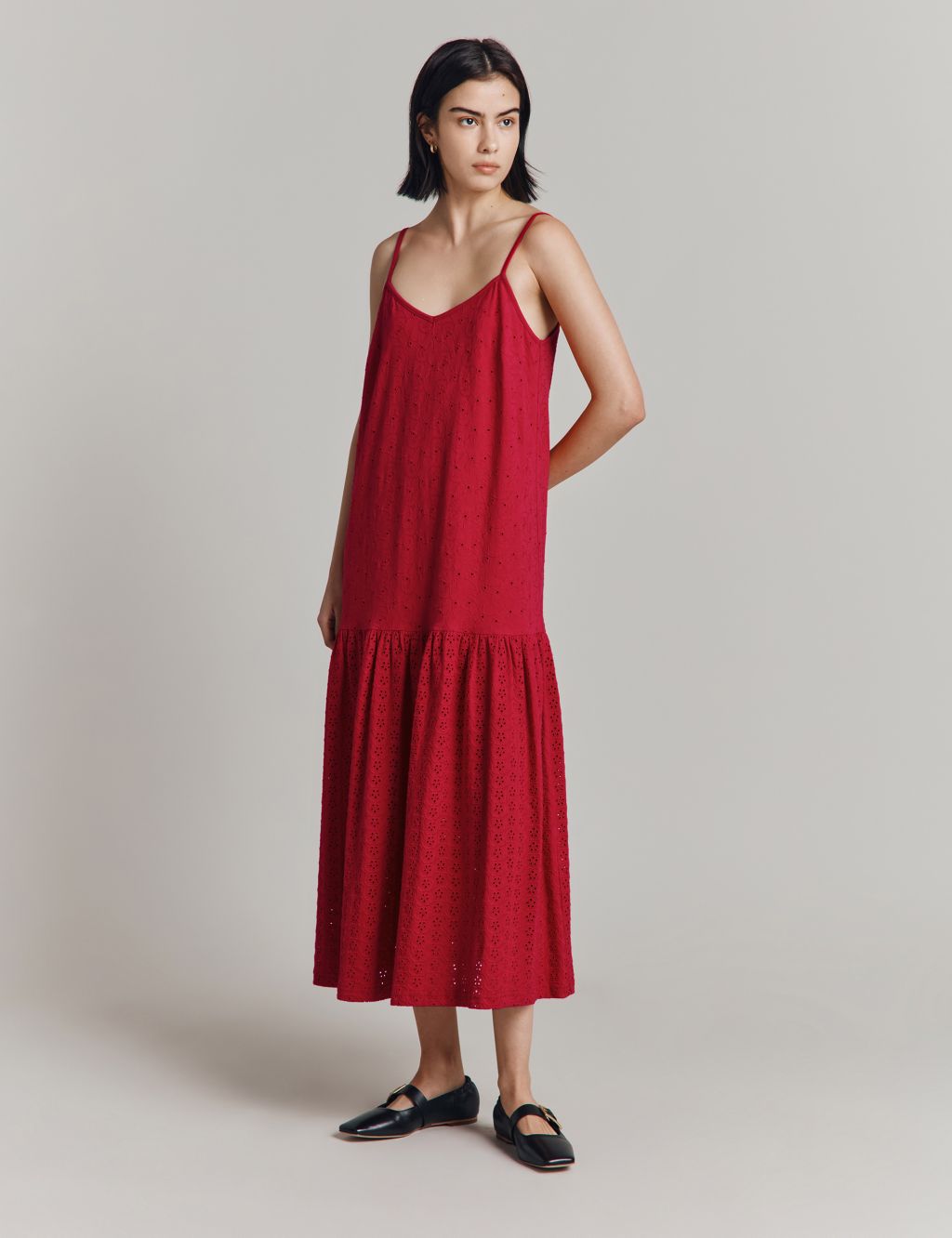 Pure Cotton Jersey Embroidered Midi Slip Dress