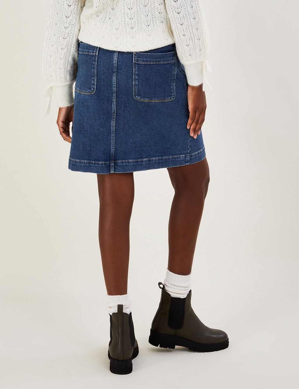 Denim Belted Button Front Knee Length Skirt image 3