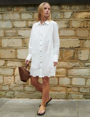 Ro&Zo Women's Pure Cotton Broderie Mini Shirt Dress - 18REG - White, White