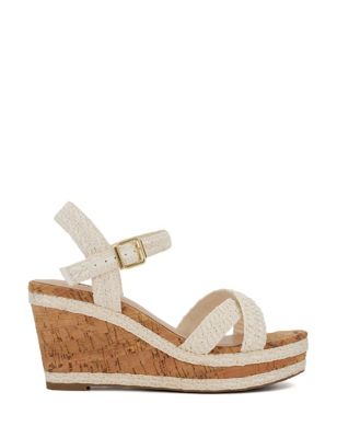 Dune London Women's Wide Fit Woven Strappy Wedge Sandals - 5 - White, White