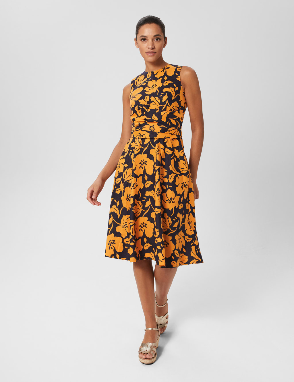 Floral Tie Waist Knee Length Waisted Dress image 1