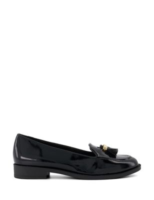 Dune London Womens Leather Tassel Flat Loafers - 5 - Black, Black,Black Patent