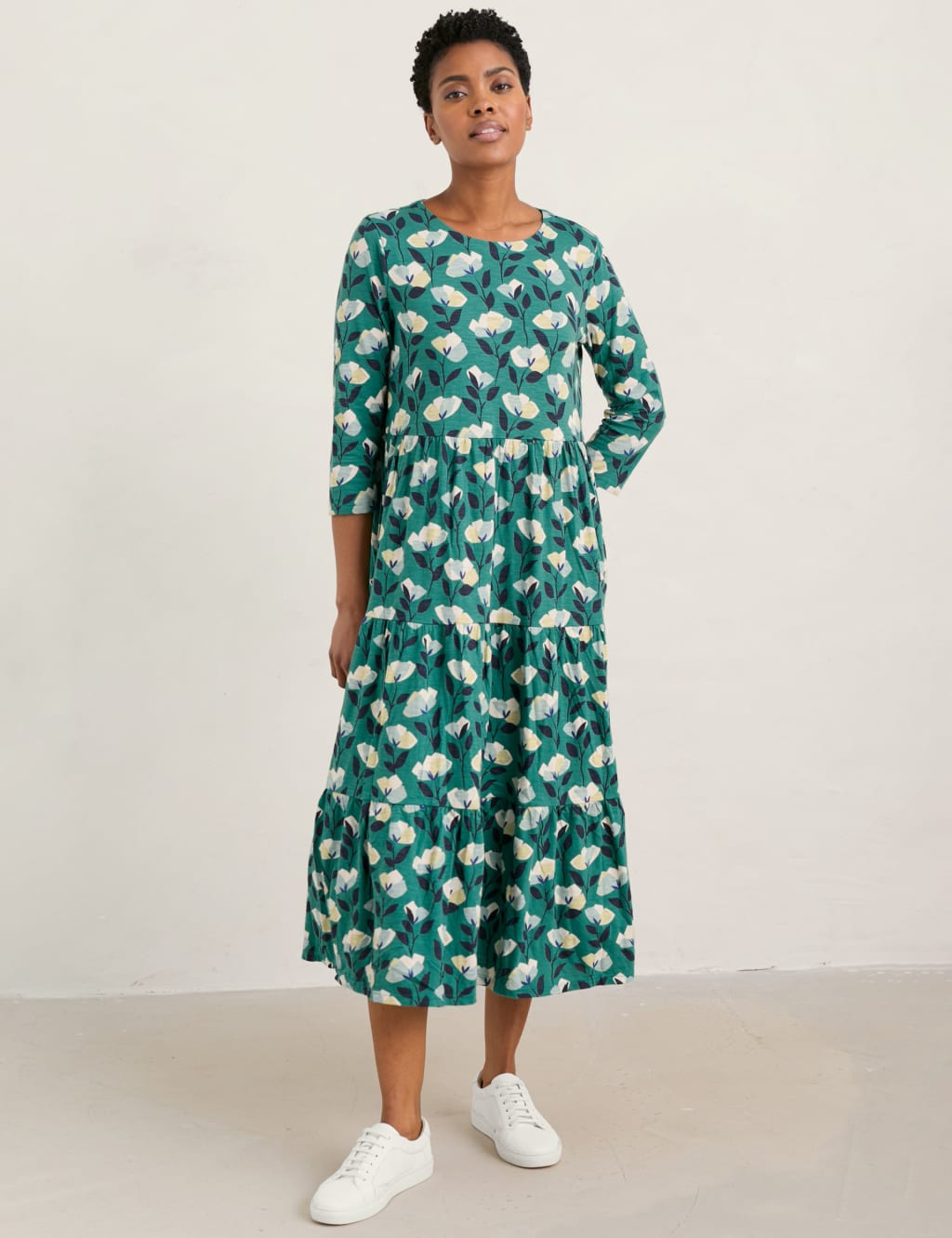 Organic Cotton Floral Midi Waisted Dress image 2