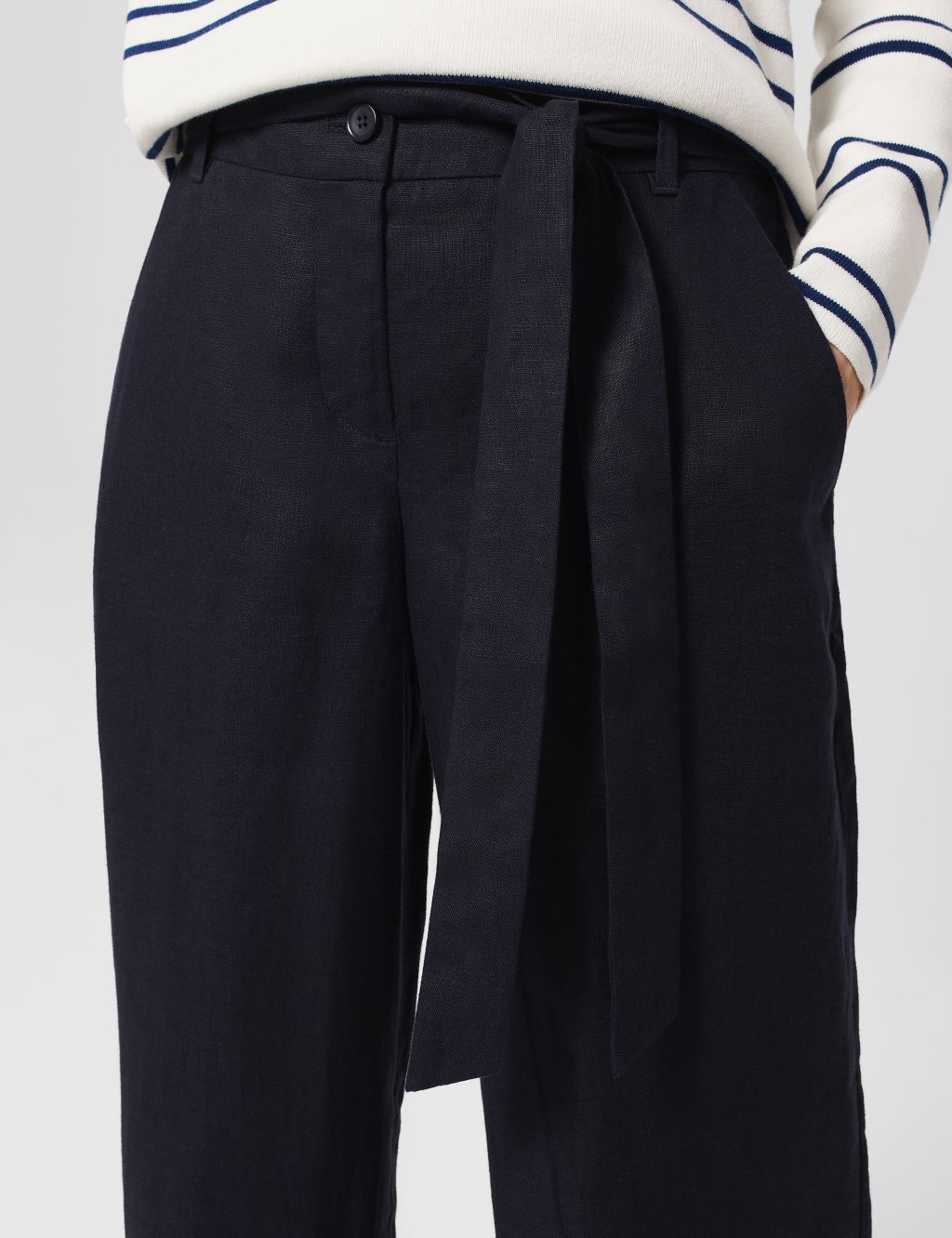 Pure Linen Belted Wide Leg Trousers image 3
