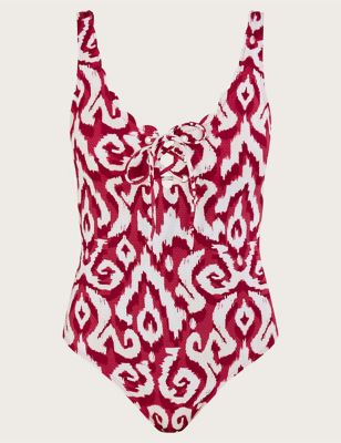 Monsoon Womens Printed Tie Detail Plunge Swimsuit - 8 - Red Mix, Red Mix