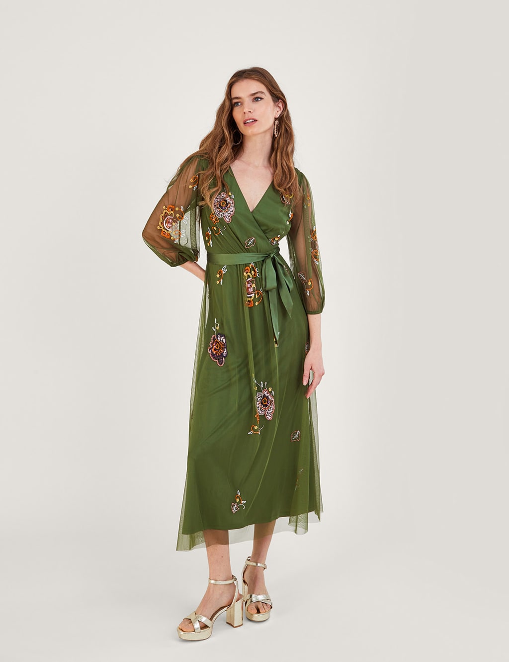 Floral Embroidered V-Neck Midaxi Wrap Dress image 1