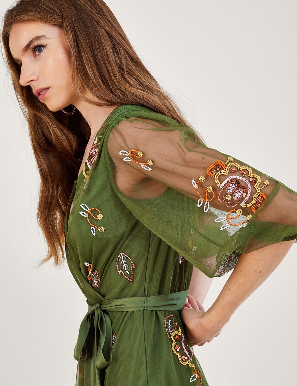 Floral Embroidered V-Neck Midaxi Wrap Dress image 2