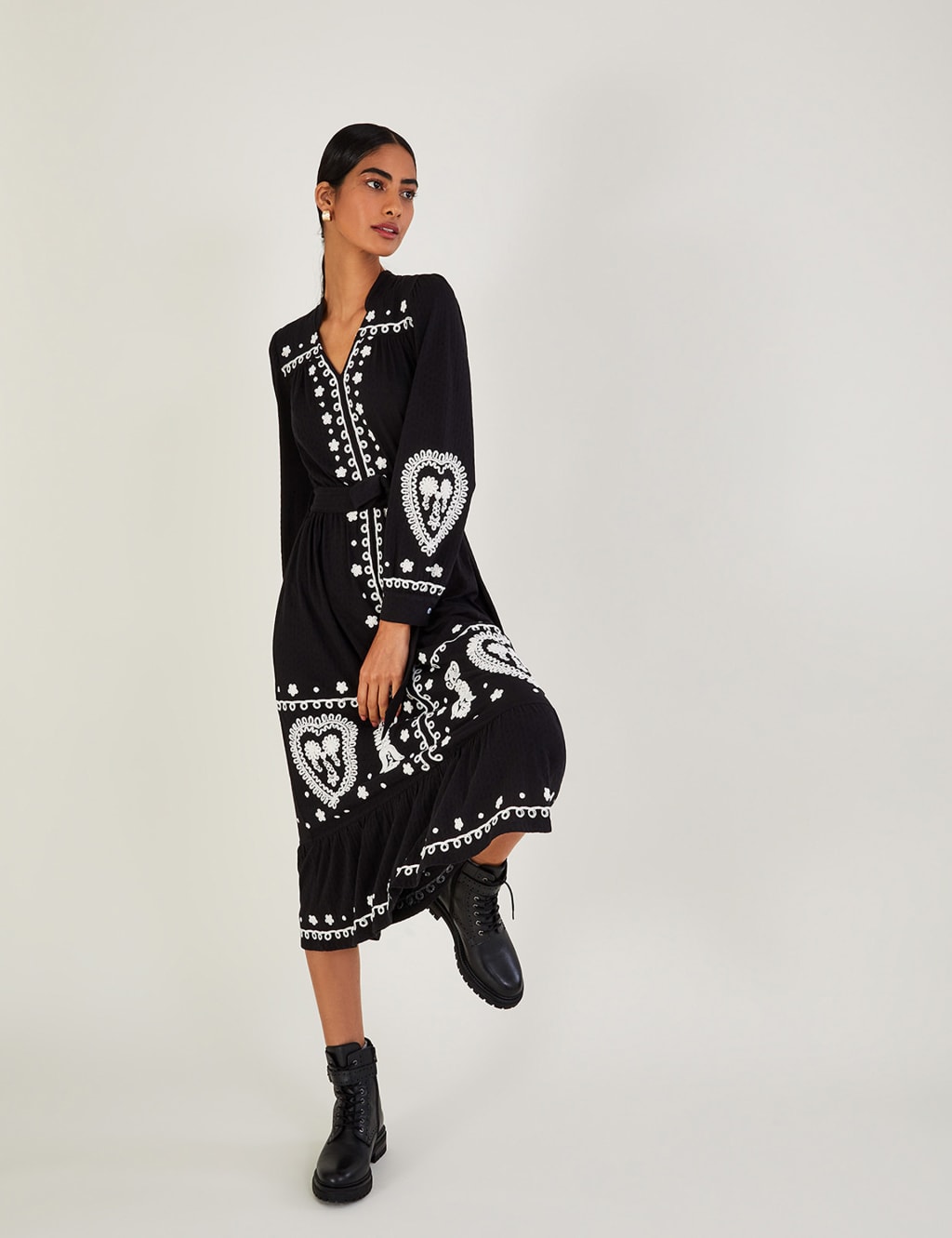 Pure Cotton Embroidered V-Neck Midaxi Dress image 1