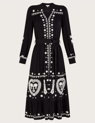 Pure Cotton Embroidered V-Neck Midaxi Dress