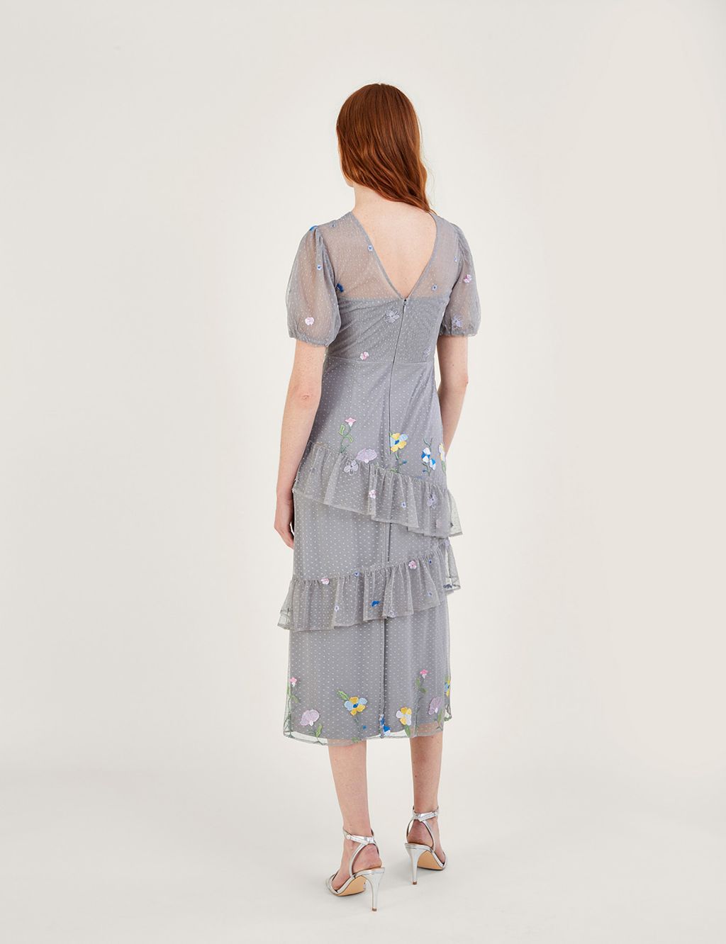 Embroidered Round Neck Midi Tiered Dress image 3