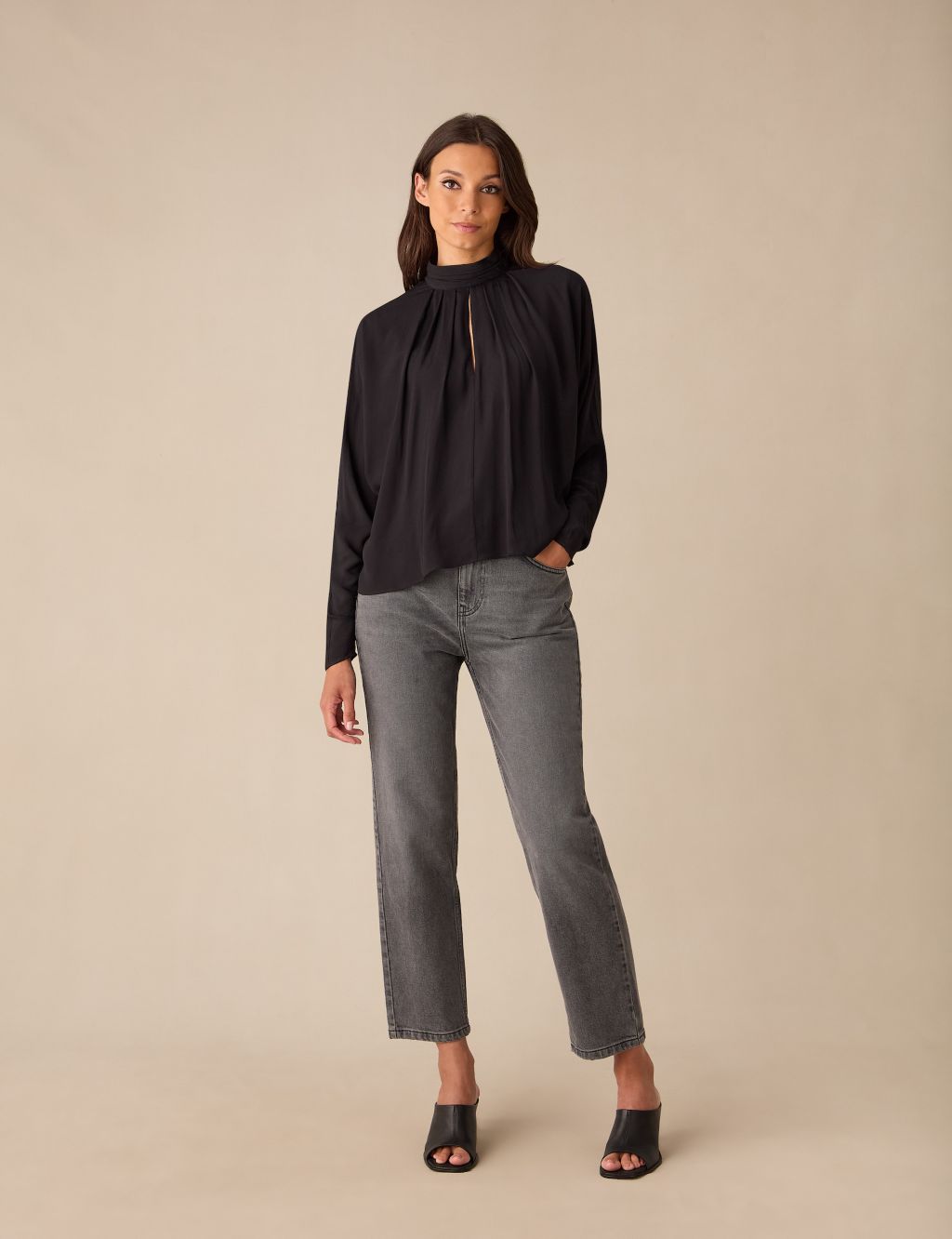 High Neck Batwing Blouse