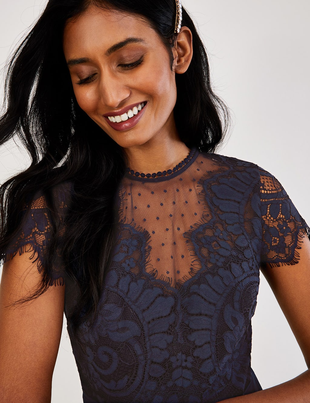 Lace Round Neck Maxi Waisted Dress image 2
