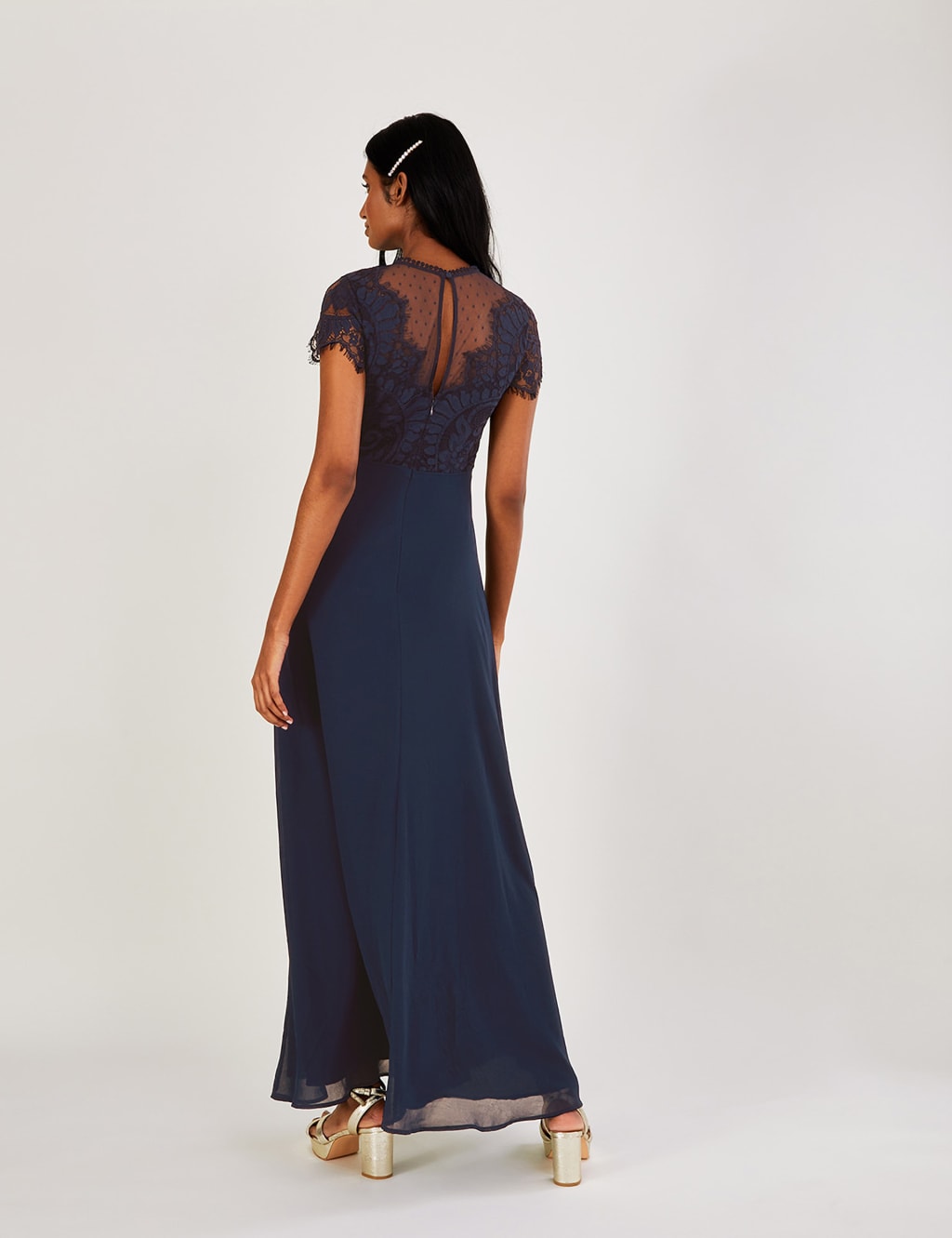 Lace Round Neck Maxi Waisted Dress image 3