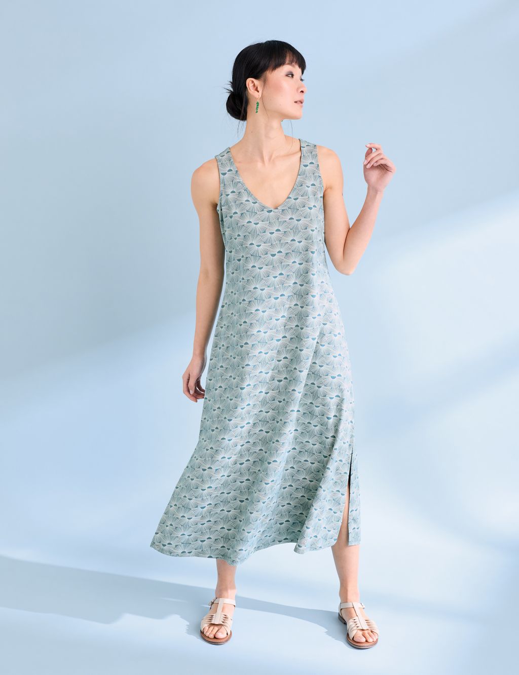 Organic Cotton Printed V-Neck Midi Slip Dress image 1