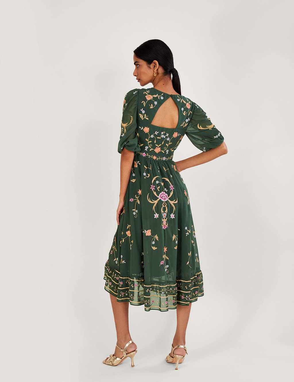 Embroidered Blouson Sleeve Midi Wrap Dress image 3