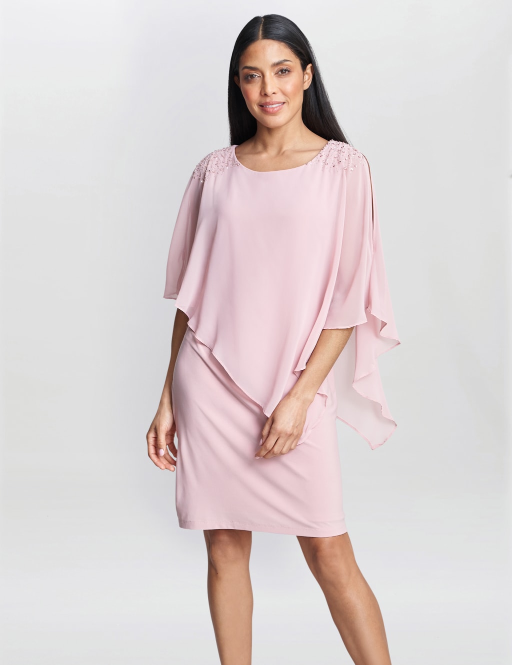 Chiffon Embellished Knee Length Shift Dress image 1