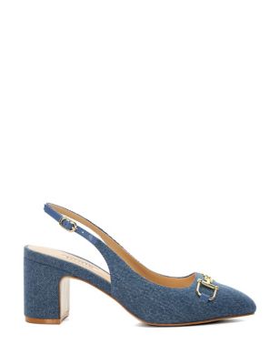 Dune London Womens Denim Block Heel Slingback Court Shoes - 4 - Blue, Blue