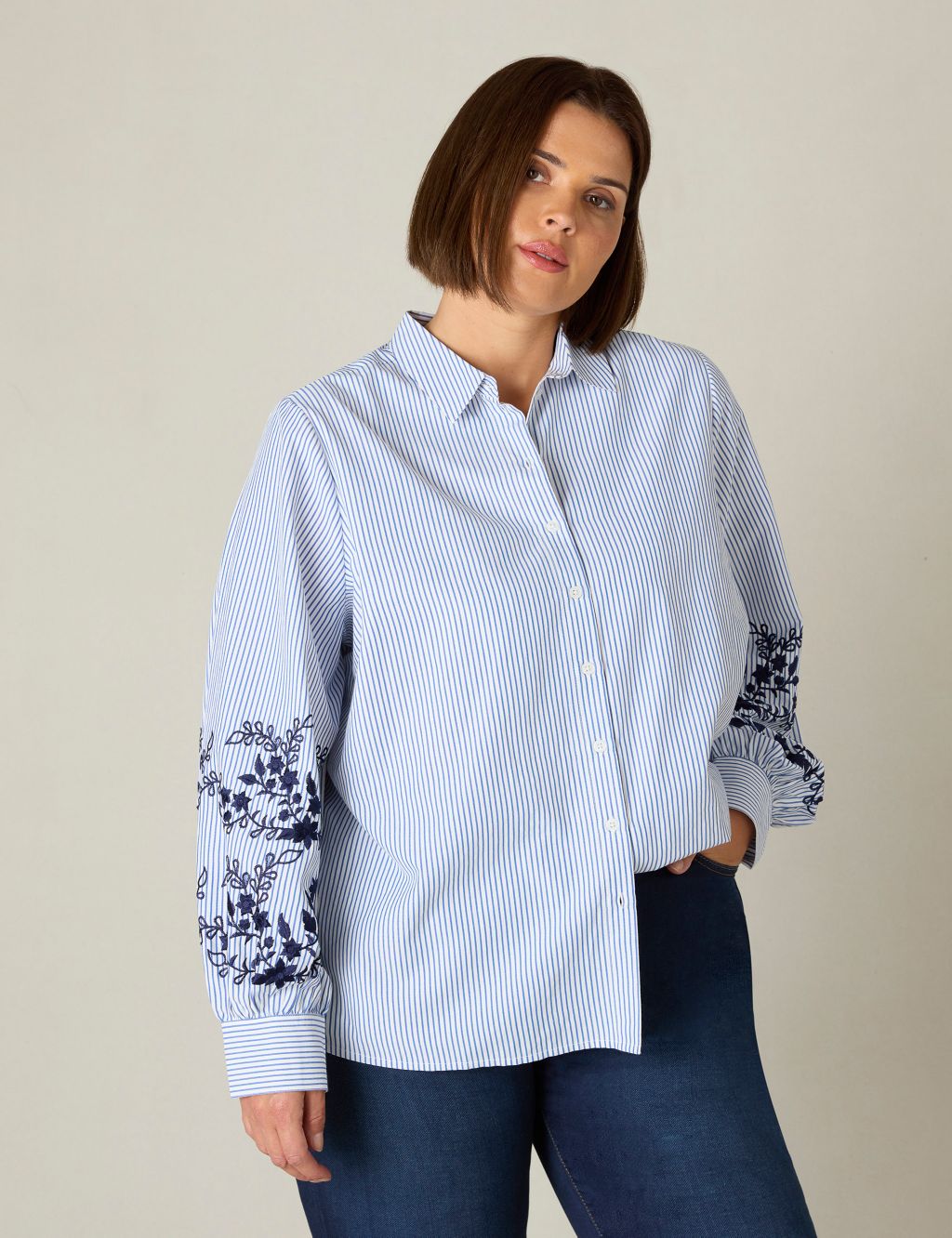 Pure Cotton Striped Embroidered Shirt