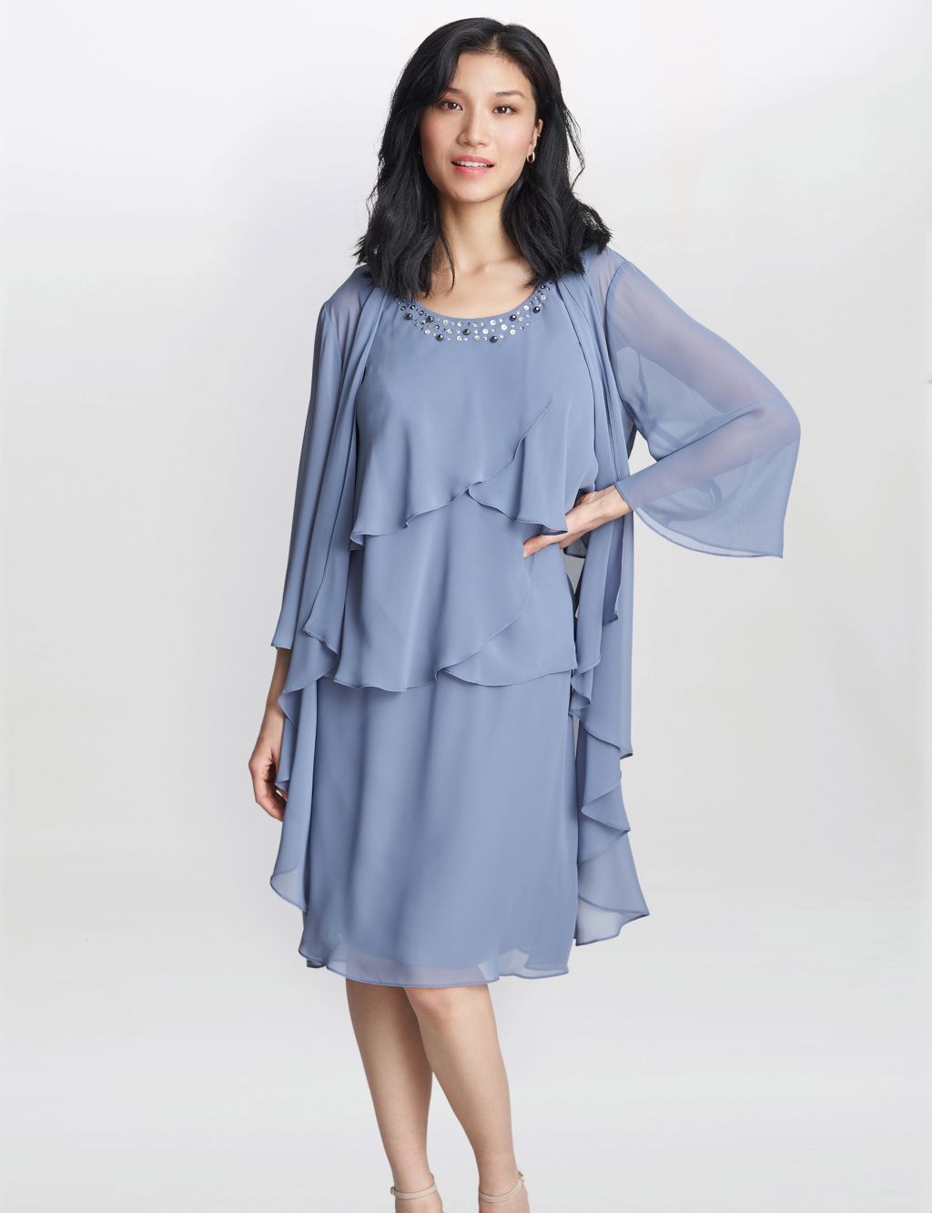 Knee Length Tiered Dress with Jacket image 1