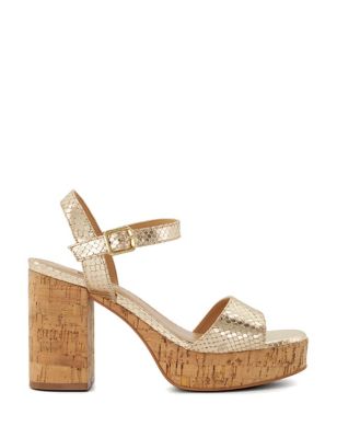 Dune London Women's Leather Block Heel Strappy Sandals - 5 - Gold, Gold