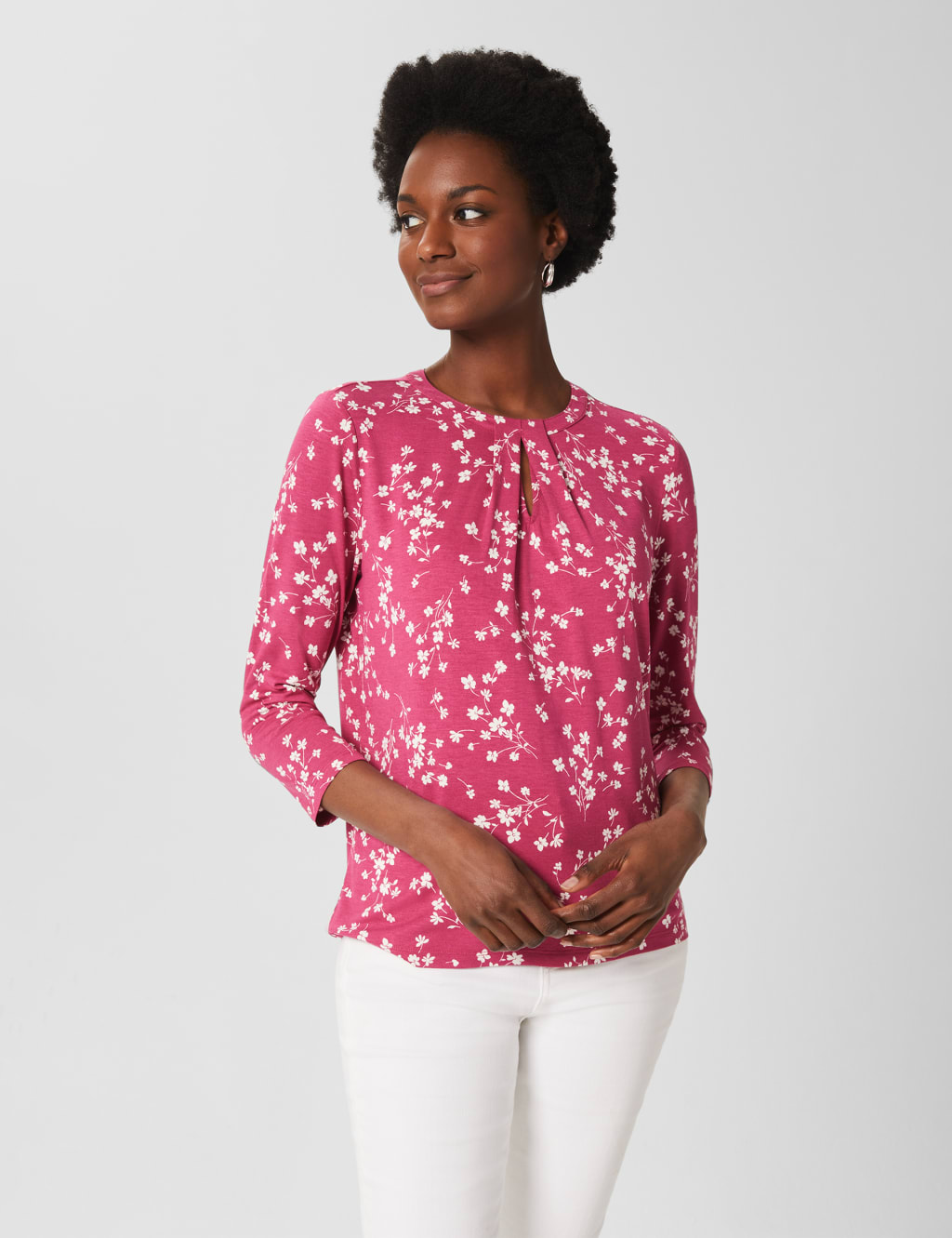 Floral Round Neck 3/4 Sleeve Top image 1
