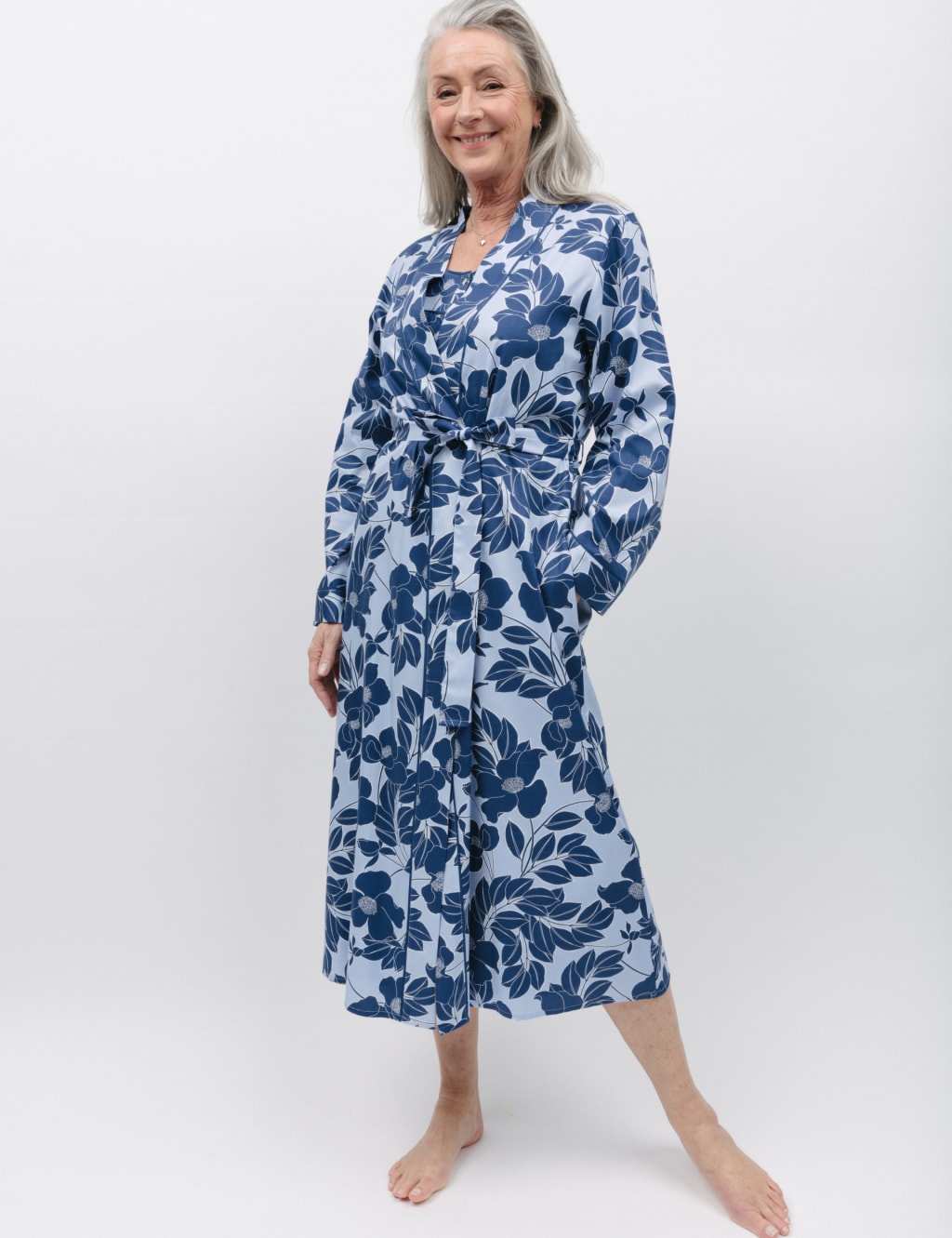 Cotton Modal Floral Long Dressing Gown image 1