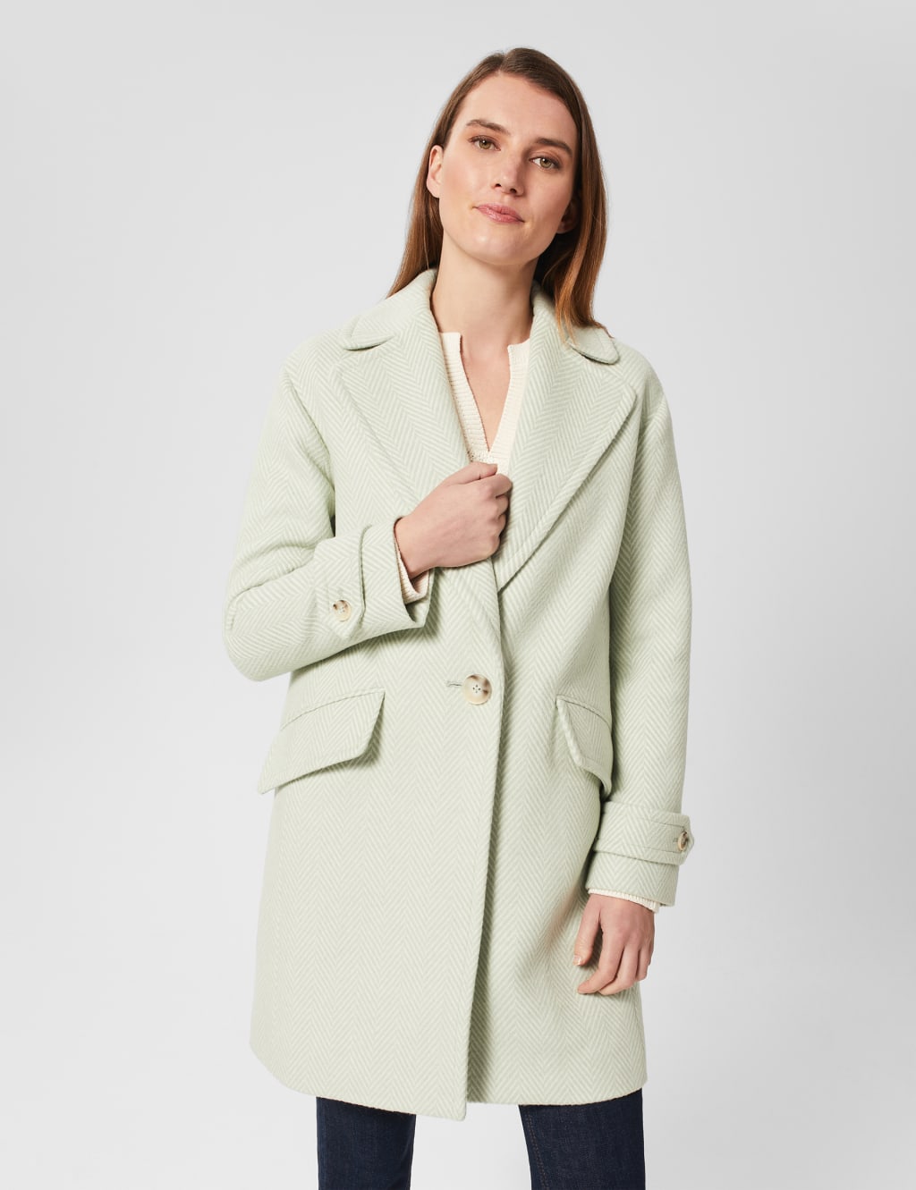 Wool Blend Herringbone Single Breasted Coat image 1