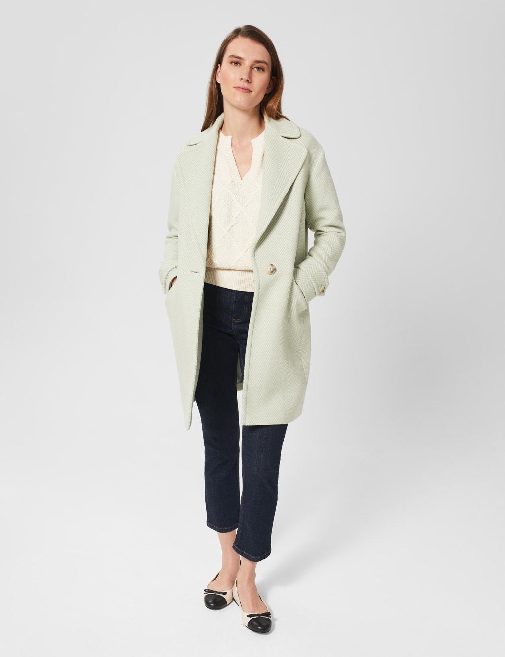 Wool Blend Herringbone Single Breasted Coat image 2